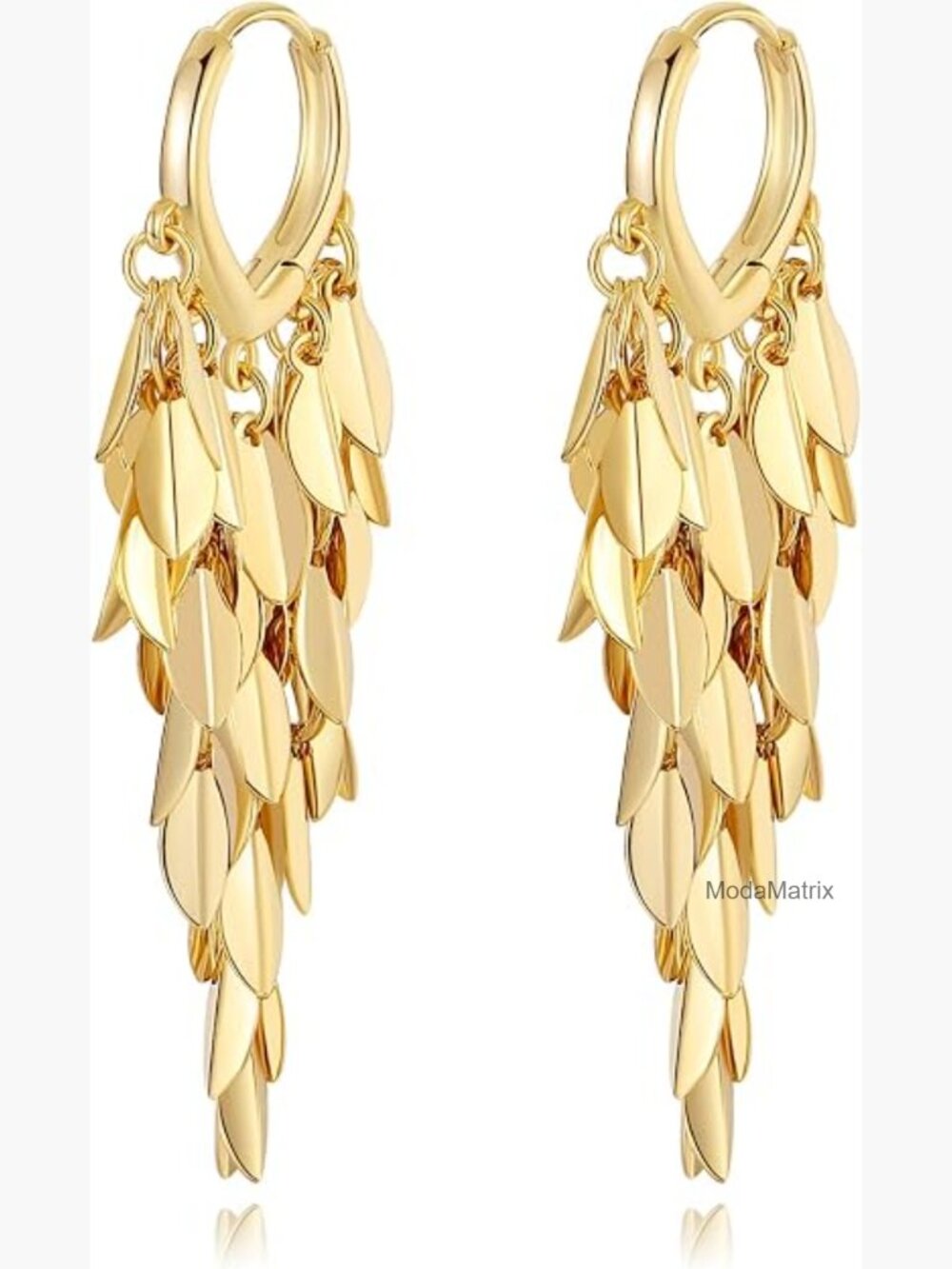 Gold Leaf Tassel Dangle Drop Earrings Women Chunky Chandelier